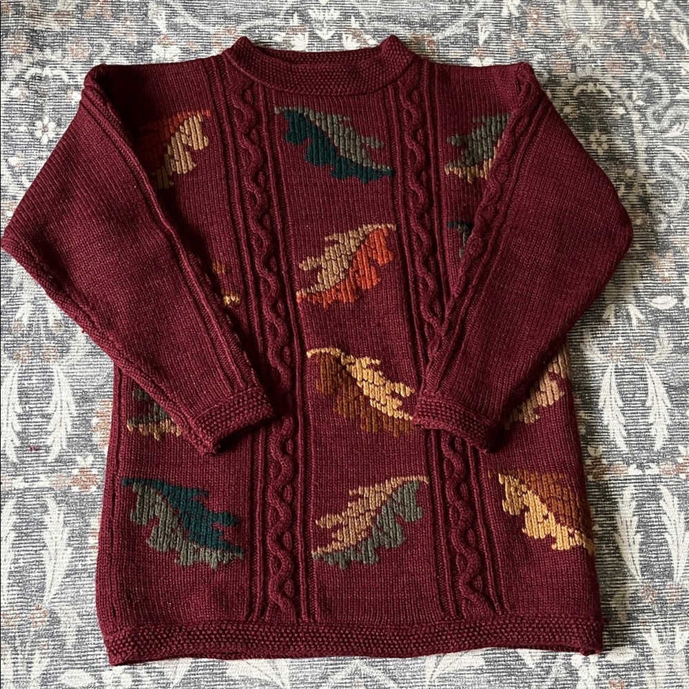 Vintage Eddie Bauer Maroon Leaf Embroidered Sweater